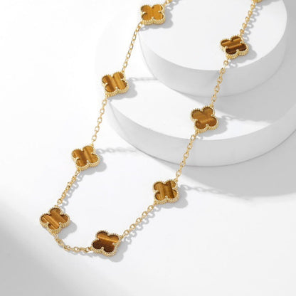 [Rose Jewellery]CLOVER 10 MOTIFS TIGER EYE NECKLACE