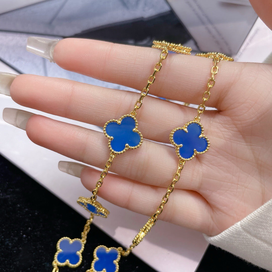 [Rose Jewellery]CLOVER 10 MOTIFS BLUE AGATE NECKLACE