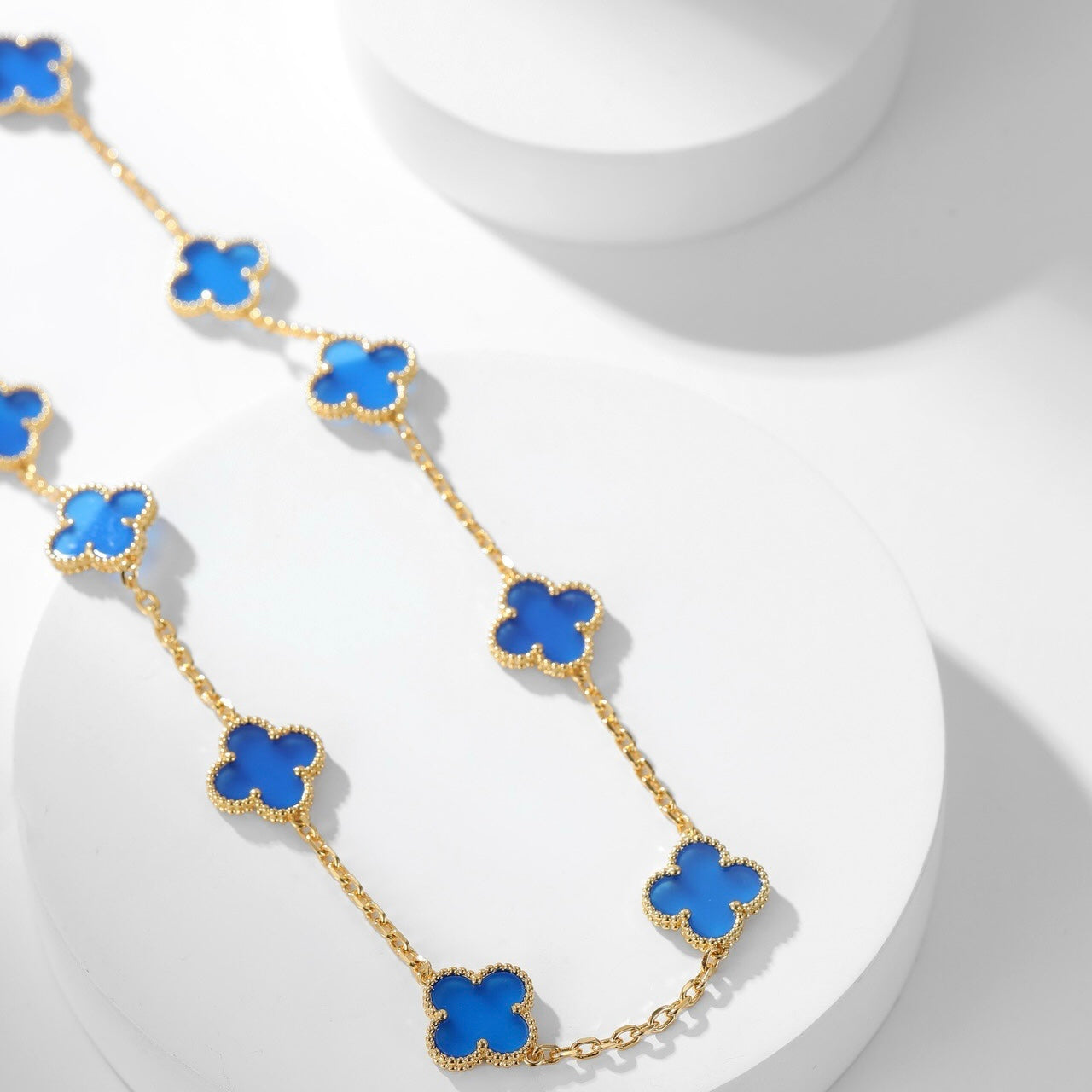 [Rose Jewellery]CLOVER 10 MOTIFS BLUE AGATE NECKLACE