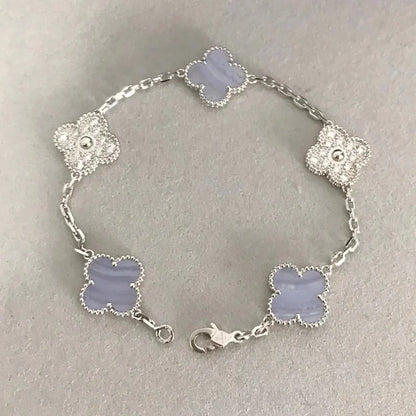 [Rose Jewellery]CLOVER  5 MOTIF DIAMOND PURPLE CHALCEDONY BRACELET SILVER