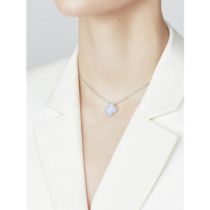 [Rose Jewellery]CLOVER 15MM BLUE CHALCEDONY NECKLACE SILVER