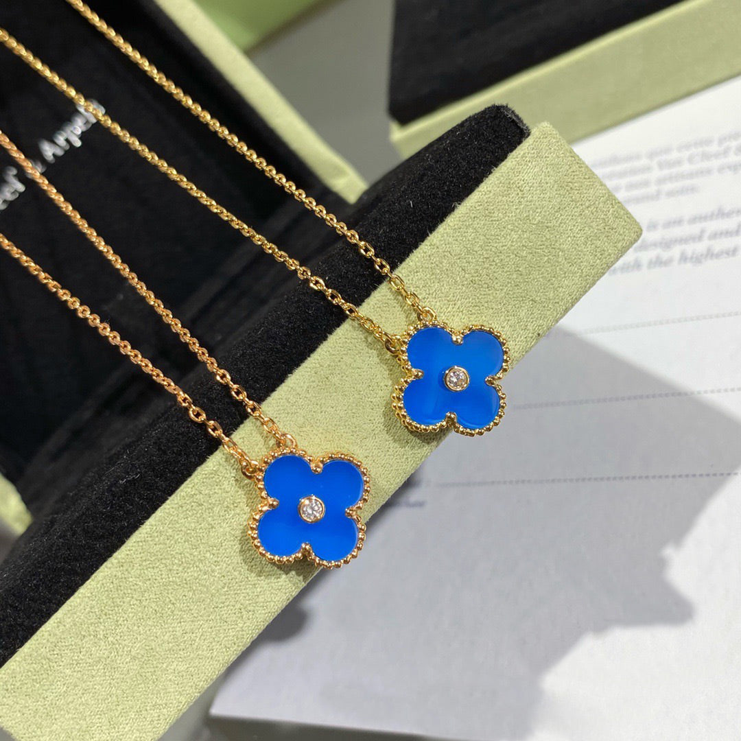 [Rose Jewellery]CLOVER 15MM DIAMOND AND BLUE AGATE NECKLACE