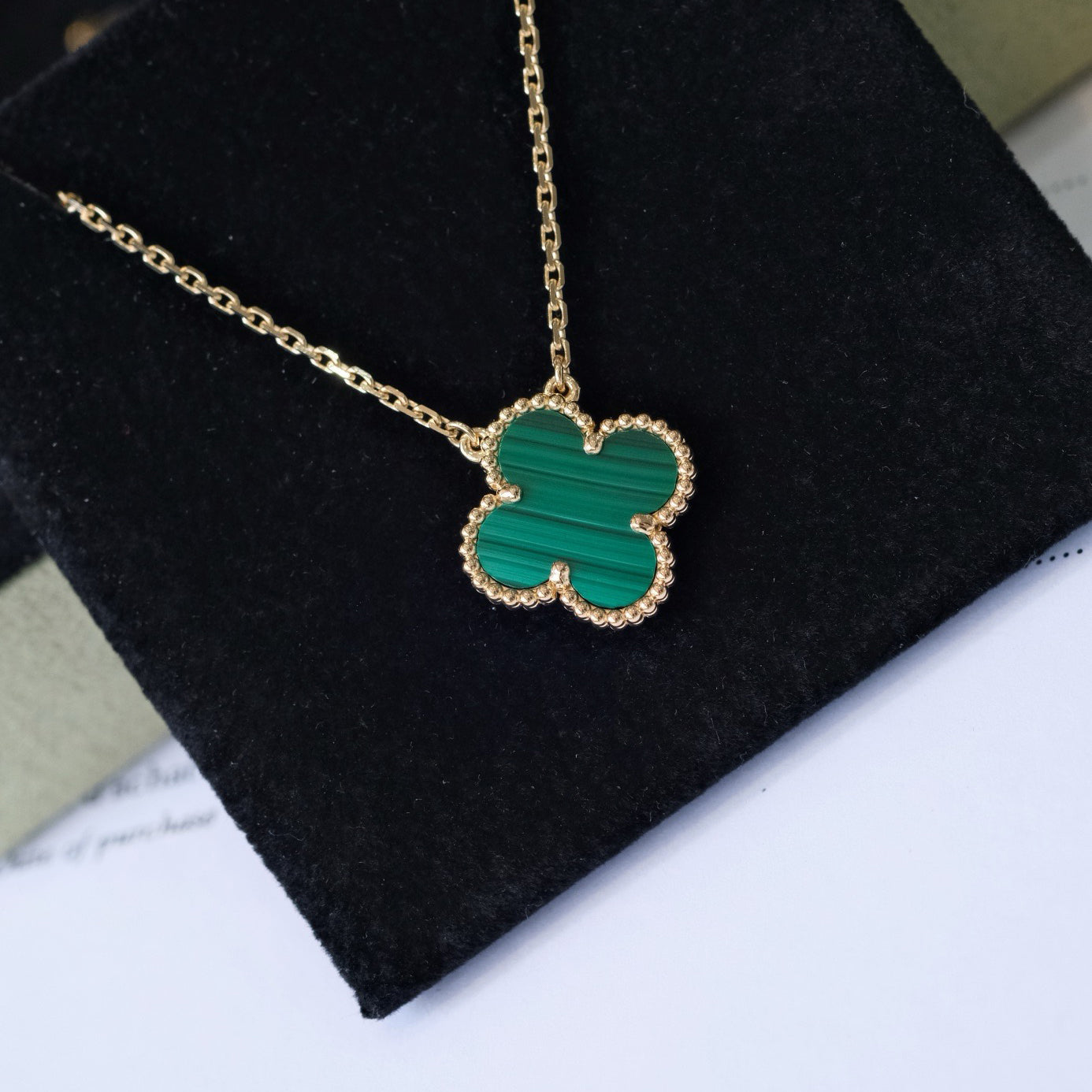 [Rose Jewellery]CLOVER 15MM MALACHITE SINGLE FLOWER  NECKLACE