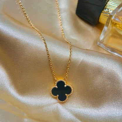 [Rose Jewellery]CLOVER 15MM BLACK ONYX SINGLE FLOWER NECKLACE