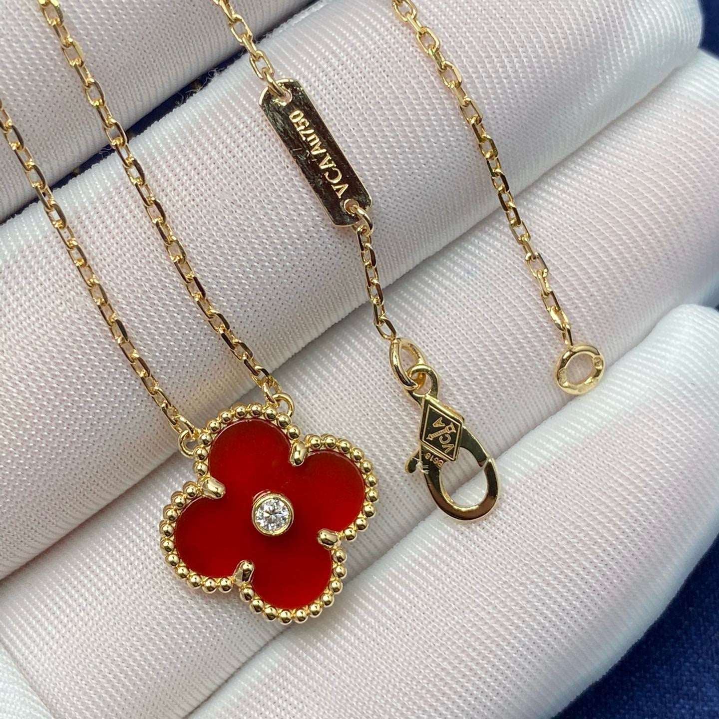 [Rose Jewellery]CLOVER 15MM DIAMOND CARNELIAN NECKLACE