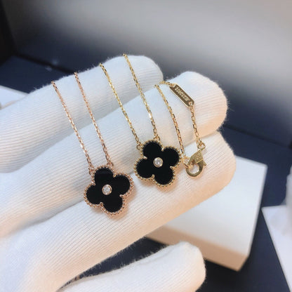 [Rose Jewellery]CLOVER 15MM DIAMOND ONYX NECKLACE