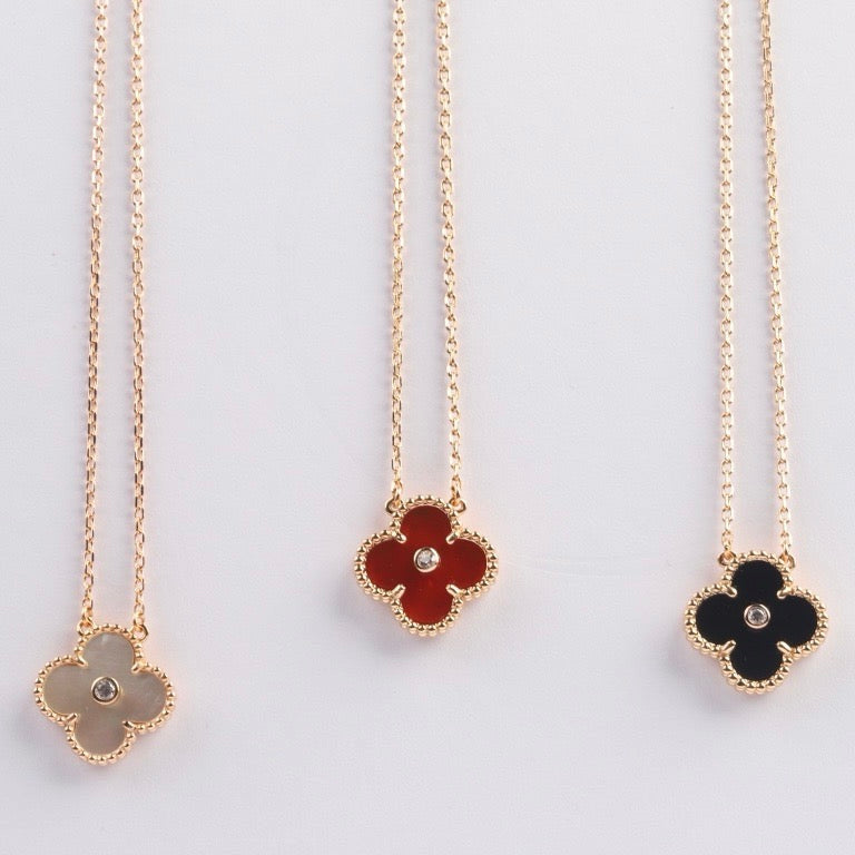 [Rose Jewellery]CLOVER 15MM DIAMOND CARNELIAN NECKLACE