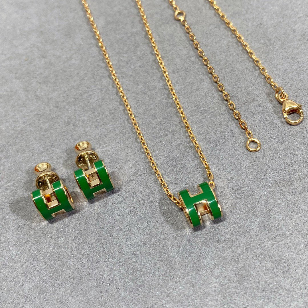 [Rose Jewellery]POP H GREEN NECKLACE SILVER AND GOLD