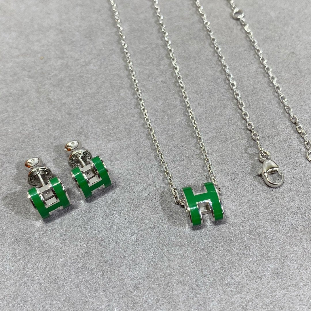 [Rose Jewellery]POP H GREEN NECKLACE SILVER AND GOLD