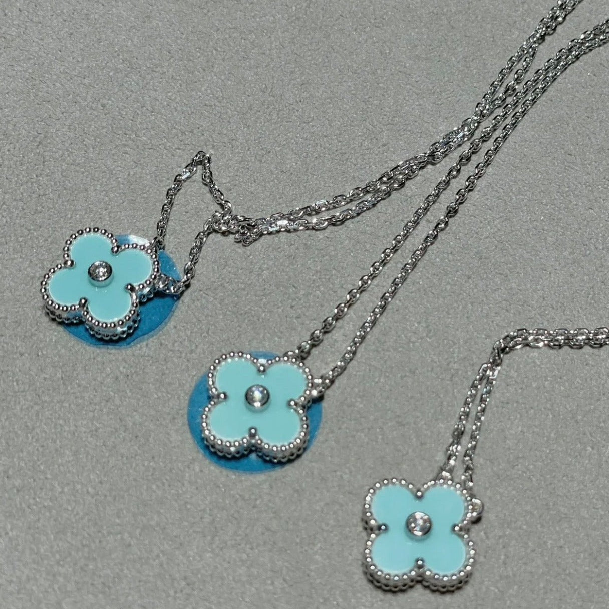 [Rose Jewellery]CLOVER 1 DIAMOND LIGHT BLUE SILVER NECKLACE