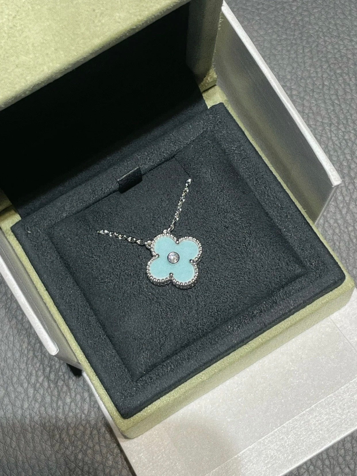 [Rose Jewellery]CLOVER 1 DIAMOND LIGHT BLUE SILVER NECKLACE