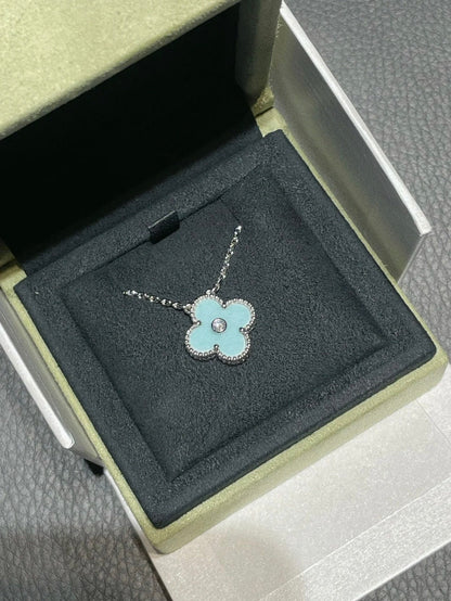 [Rose Jewellery]CLOVER 1 DIAMOND LIGHT BLUE SILVER NECKLACE