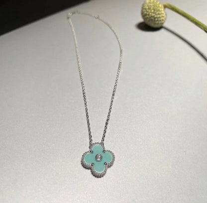 [Rose Jewellery]CLOVER 1 DIAMOND LIGHT BLUE SILVER NECKLACE