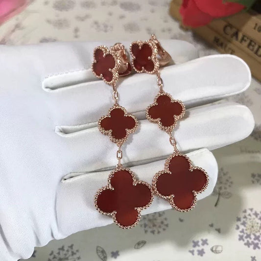 [Rose Jewellery]CLOVER 3 MOTIF CARNELIAN DROP EARRINGS