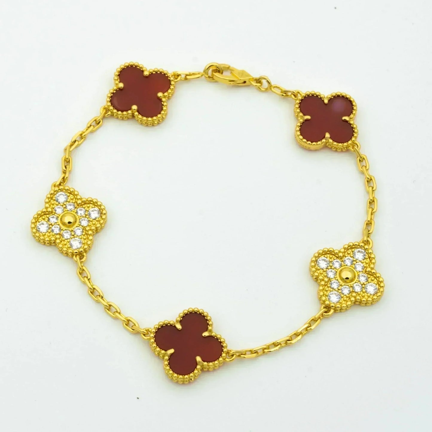 [Rose Jewellery]CLOVER 5 MOTIFS CARNELIAN DIAMOND BRACELET