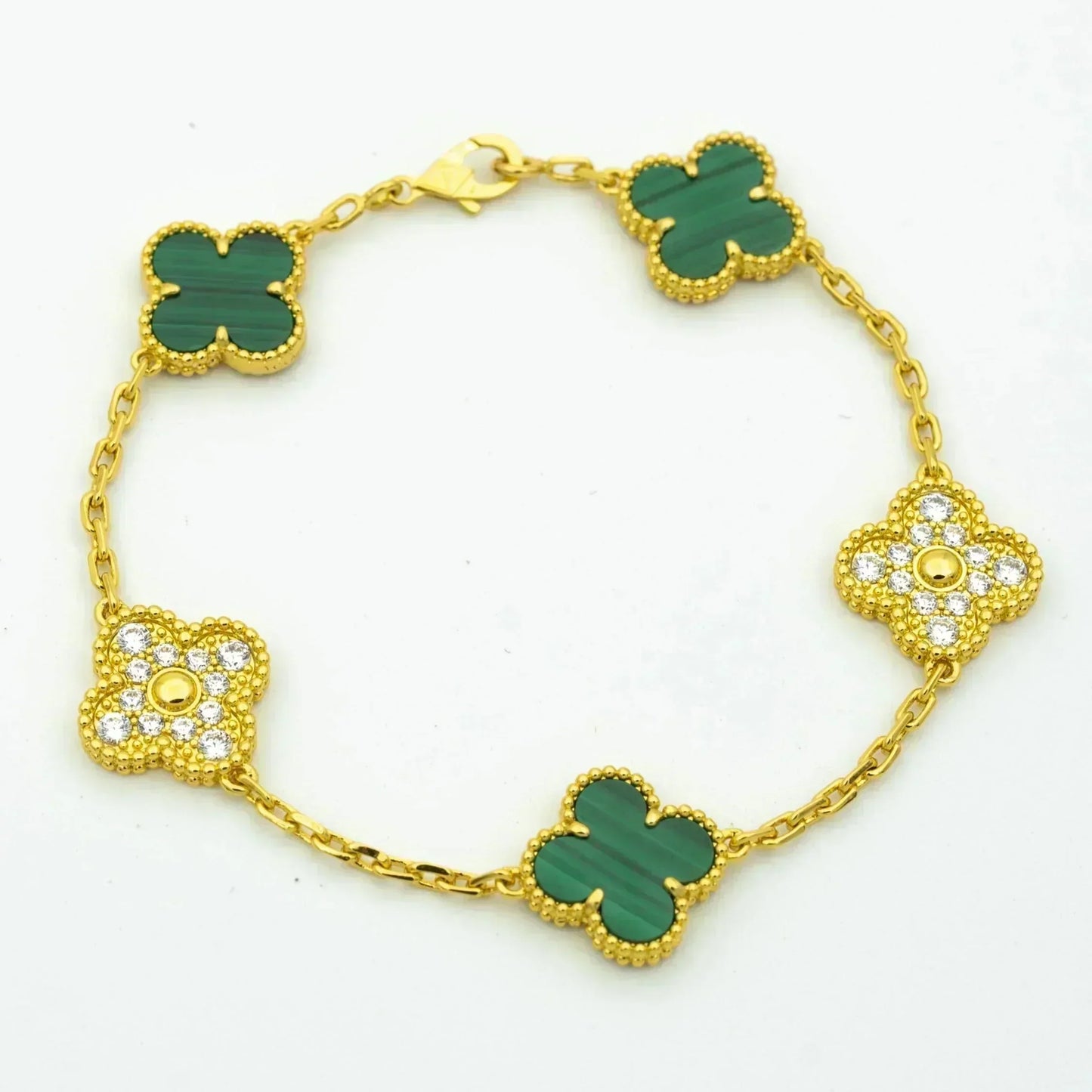 [Rose Jewellery]CLOVER  5 MOTIF MALACHITE DIAMOND BRACELET