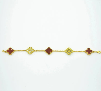 [Rose Jewellery]CLOVER 5 MOTIFS CARNELIAN DIAMOND BRACELET