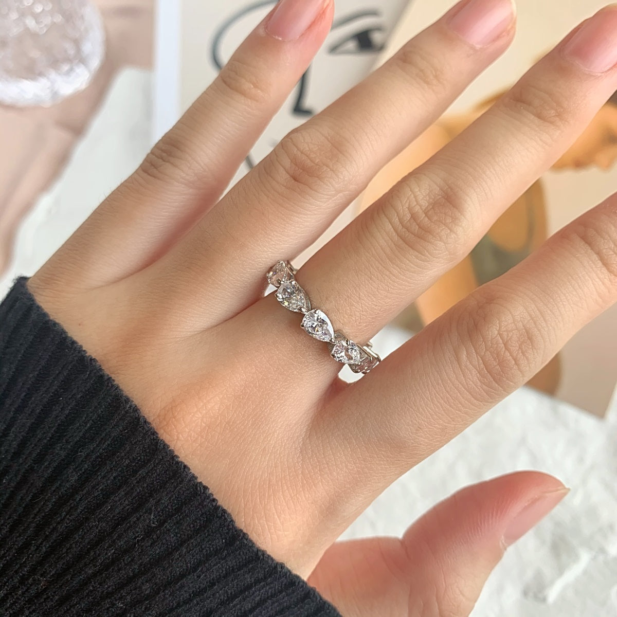 [Rose Jewellery]Exquisite Pear Cut Tennis Ring