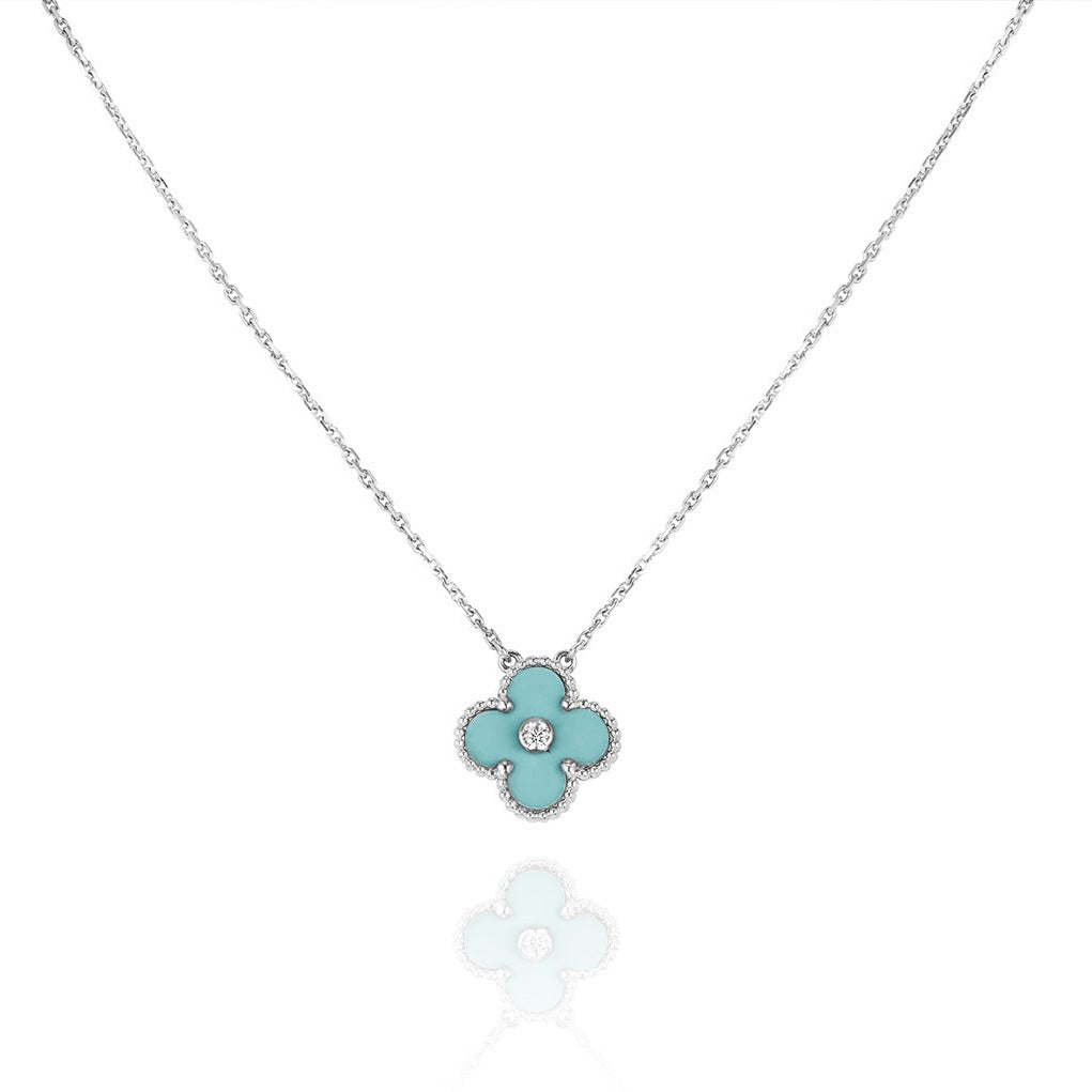 [Rose Jewellery]CLOVER 1 DIAMOND LIGHT BLUE SILVER NECKLACE