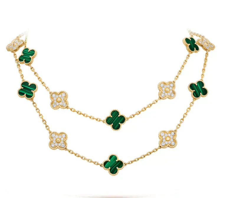 [Rose Jewellery]CLOVER 20 MOTIFS MALACHITE DIAMOND NECKLACE