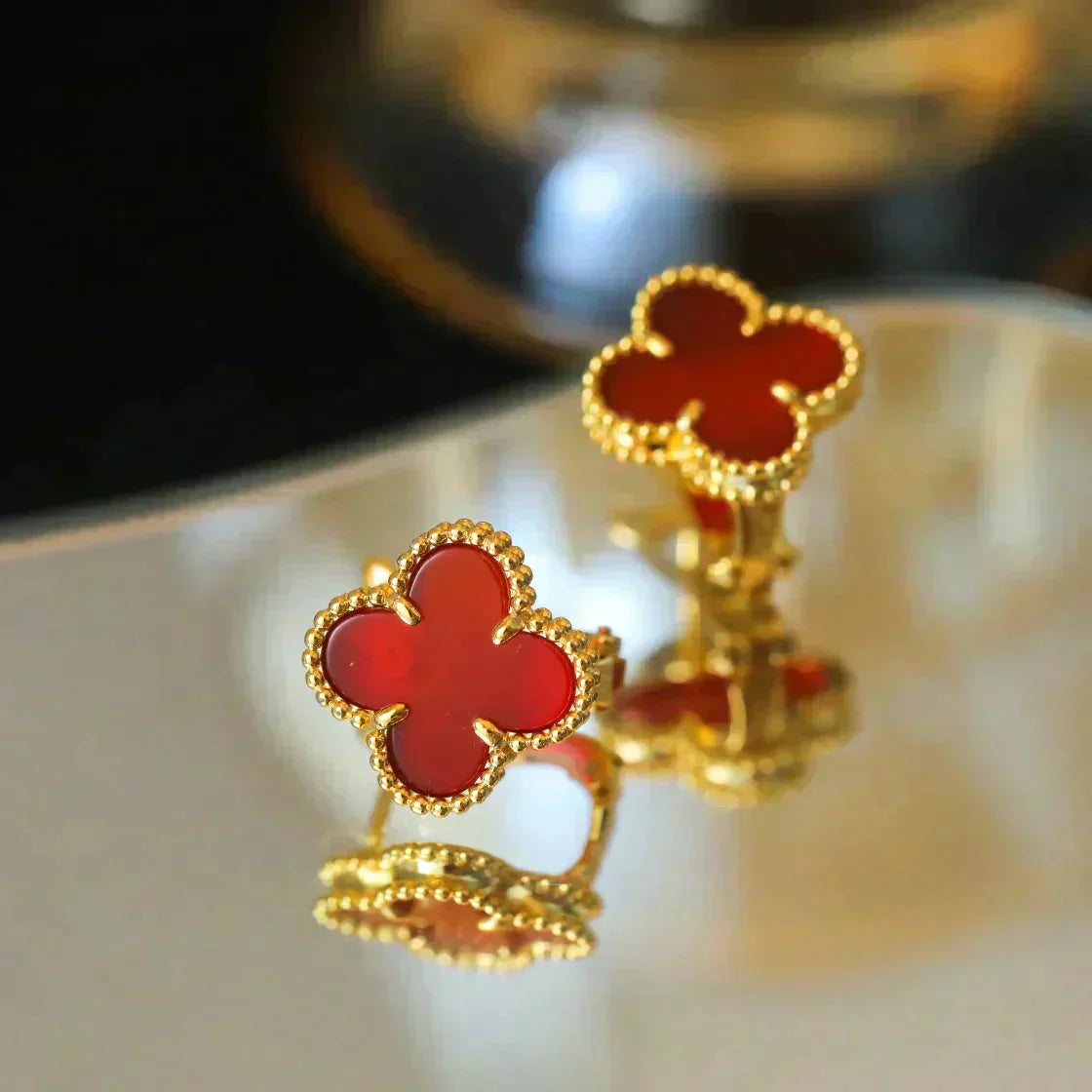 [Rose Jewellery]CLOVER MEDIUM 1 MOTIFS CARNELIAN  EARRINGS