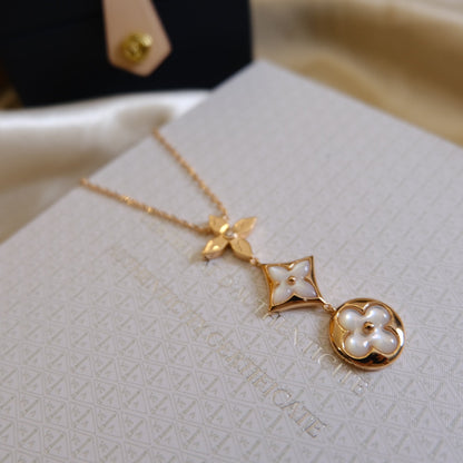 [Rose Jewellery]COLOR BLOSSOM LARIAT NECKLACE PINK GOLD WHITE MOTHER PEARL AND DIAMOND