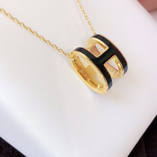 [Rose Jewellery]HM CLIC BLACK ENAMEL GOLD NECKLACE