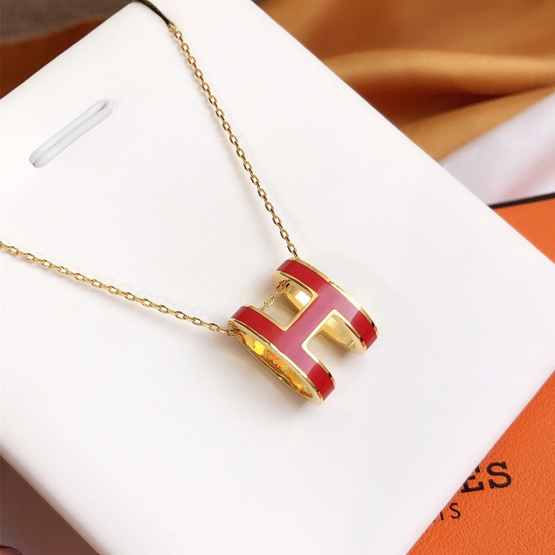 [Rose Jewellery]HM CLIC RED ENAMEL GOLD NECKLACE