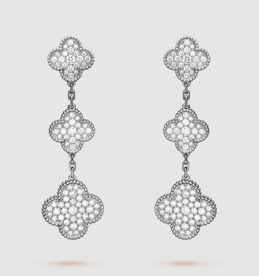 [Rose Jewellery]CLOVER 3 MOTIF DIAMOND SILVER DROP EARRINGS