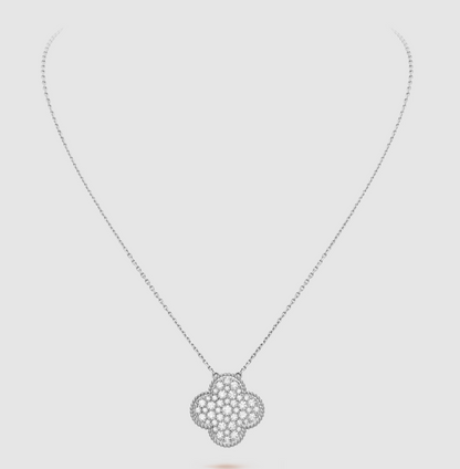 [Rose Jewellery]CLOVER 25MM LARGE PENDANT DIAMOND PAVED SILVER NECKLACE