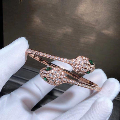 [Rose Jewellery]SERPENTI BRACELET PINK GOLD MALACHITE DIAMOND DOUBLE SNAKE