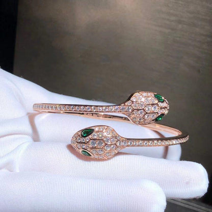 [Rose Jewellery]SERPENTI BRACELET PINK GOLD MALACHITE DIAMOND DOUBLE SNAKE