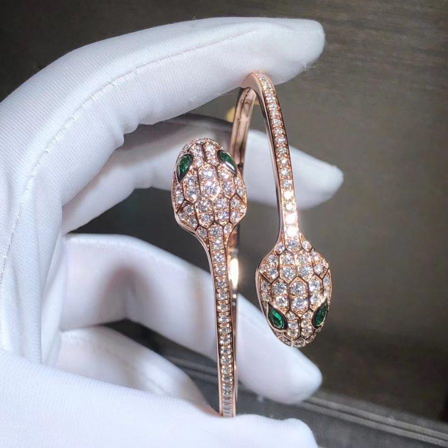 [Rose Jewellery]SERPENTI BRACELET PINK GOLD MALACHITE DIAMOND DOUBLE SNAKE