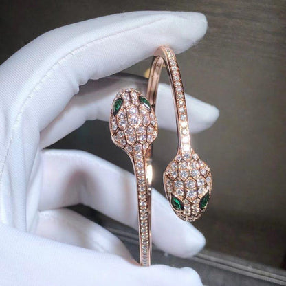 [Rose Jewellery]SERPENTI BRACELET PINK GOLD MALACHITE DIAMOND DOUBLE SNAKE