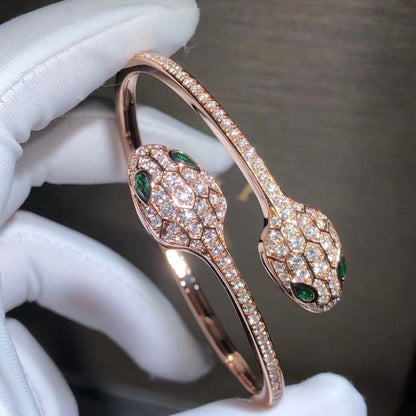 [Rose Jewellery]SERPENTI BRACELET PINK GOLD MALACHITE DIAMOND DOUBLE SNAKE