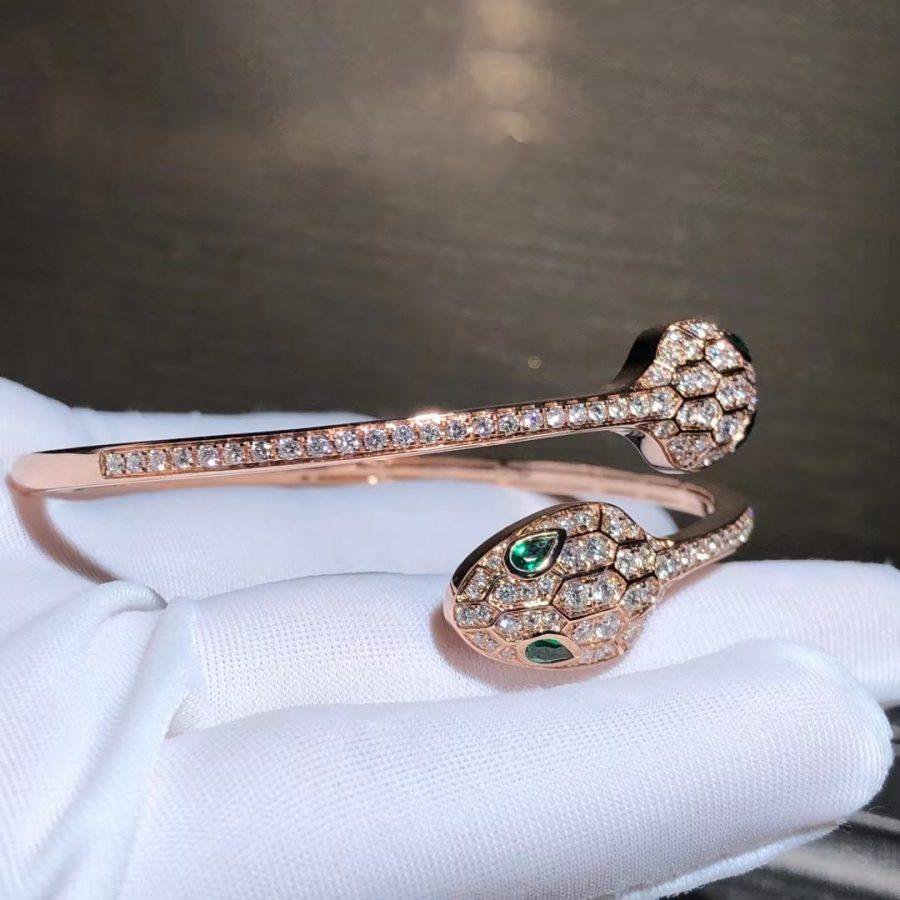 [Rose Jewellery]SERPENTI BRACELET PINK GOLD MALACHITE DIAMOND DOUBLE SNAKE