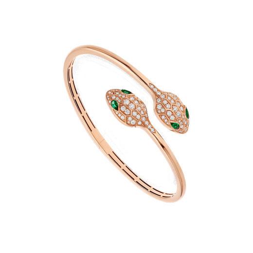 [Rose Jewellery]SERPENTI BRACELET PINK GOLD MALACHITE DIAMOND DOUBLE SNAKE