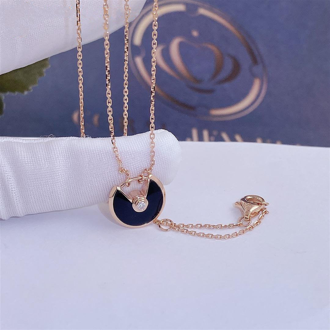 [Rose Jewellery]AMULETTE ROSE GOLD ONYX NECKLACE