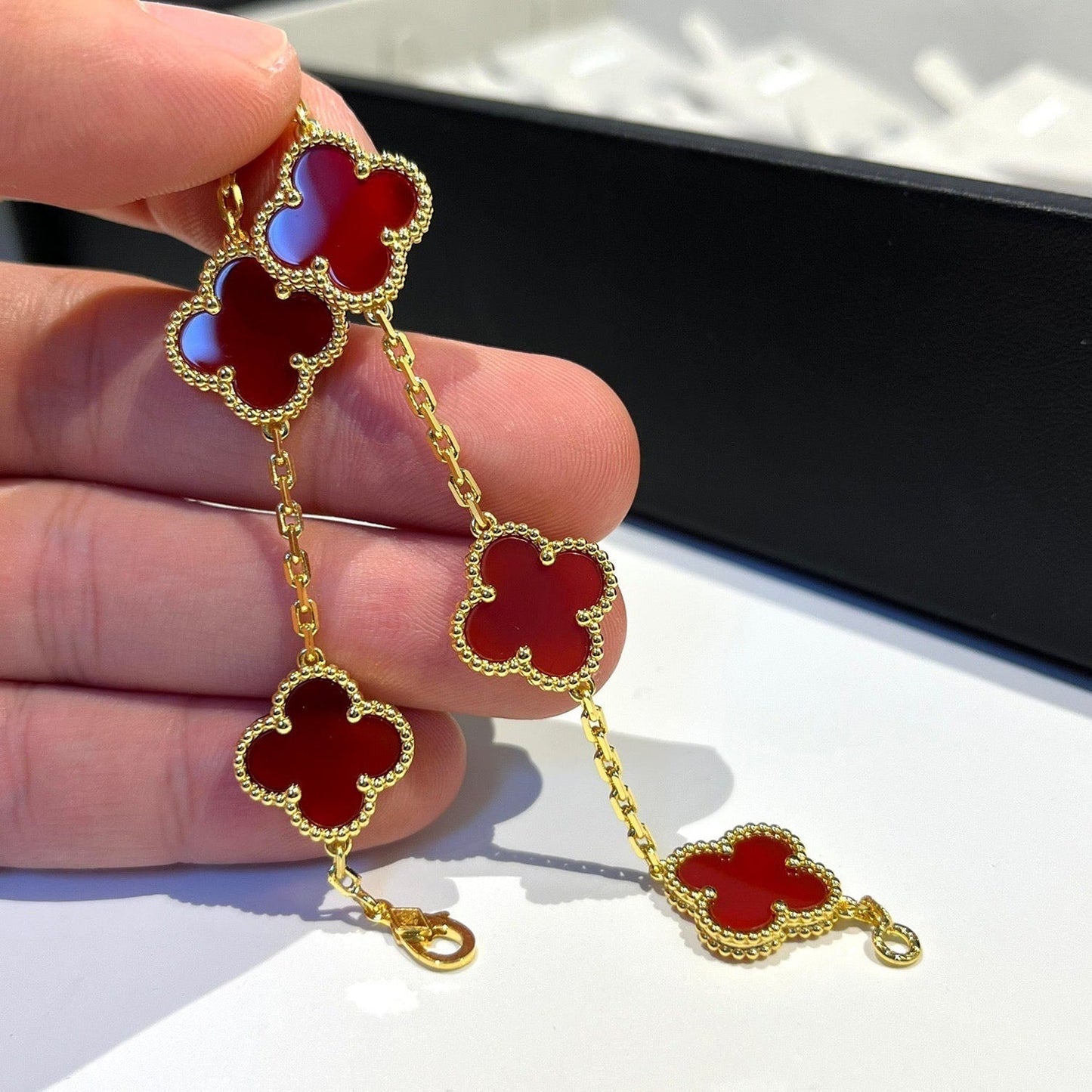 [Rose Jewellery]CLOVER 5 MOTIFS RED AGATE  BRACELET