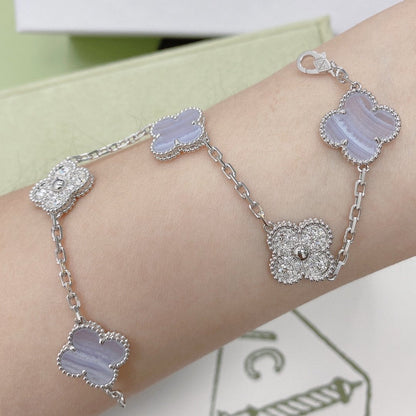 [Rose Jewellery]CLOVER  5 MOTIF DIAMOND PURPLE CHALCEDONY BRACELET SILVER