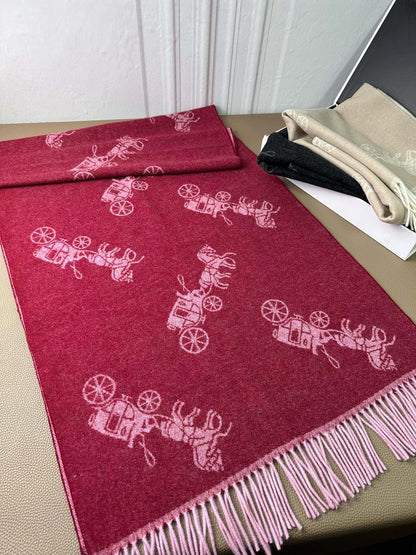 HORSE & CARRIAGE PRINT SCARF 195 CM IN RED PINK 375240