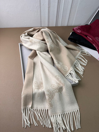 HORSE & CARRIAGE PRINT SCARF 195 CM IN BEIGE WOOL 375241