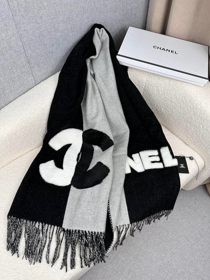 SCARF 200 CM IN BLACK MIX HARBOR GRAY CASHMERE AND WOOL 399797