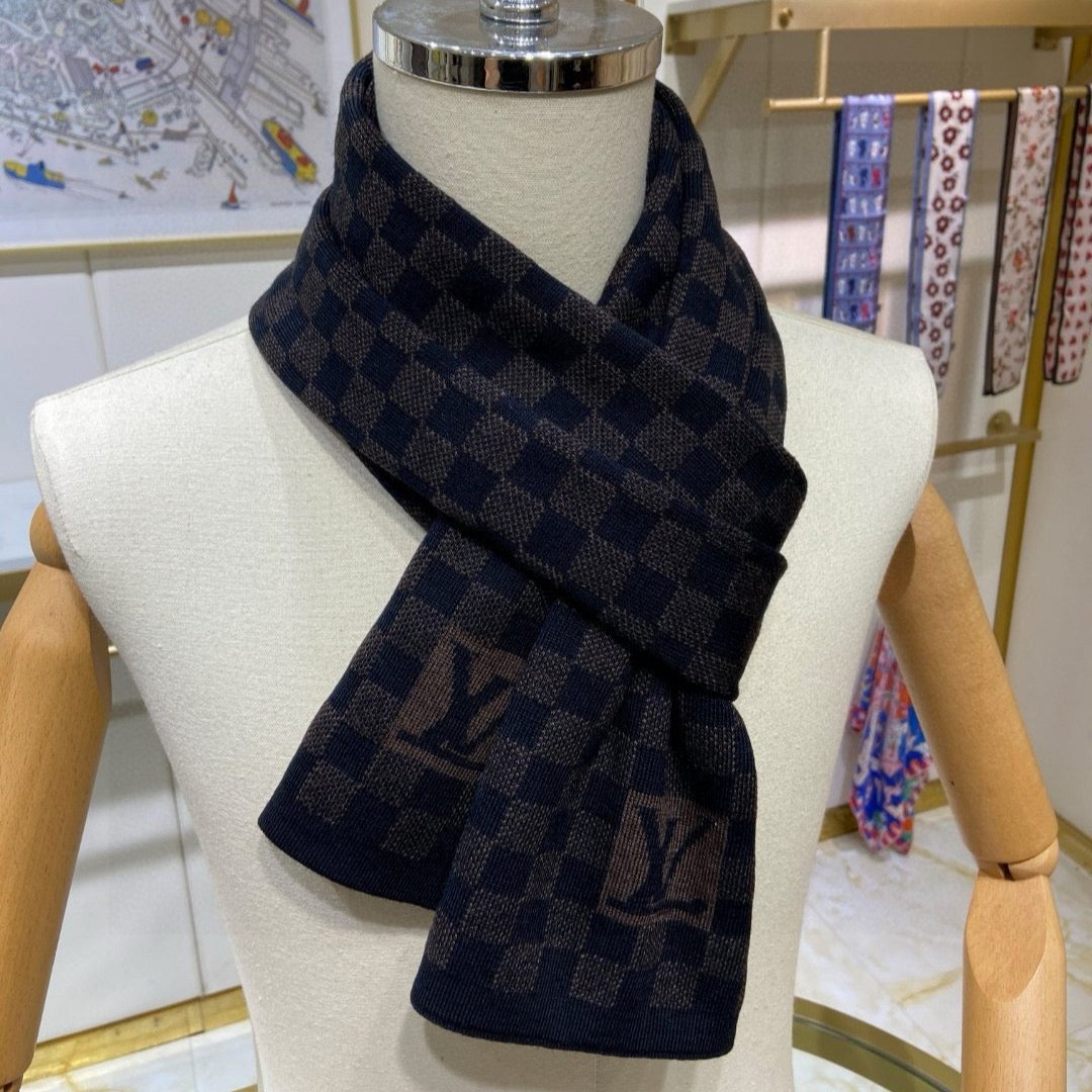 PETIT DAMIER SCARF 170 CM IN CHOCOLATE BROWN MIX BLACK CASHMERE 390783