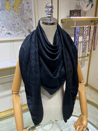 EVERMORE SCARF 140 CM IN BLACK SILK AND WOOL 396258