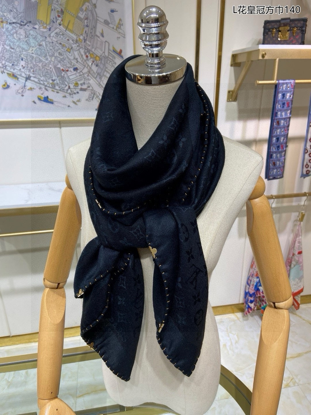 EVERMORE SCARF 140 CM IN BLACK SILK AND WOOL 396258