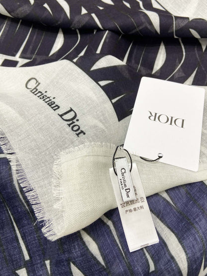 MISS DIOR ALLOVER SHAWL 140 CM IN BLACK MIX WHITE SILK CASHMERE 411629