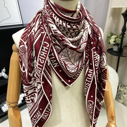 SQUARE SCARF 140 CM IN MAROON RED MIX WHITE MONOGRAM WOOL AND SILK 415110