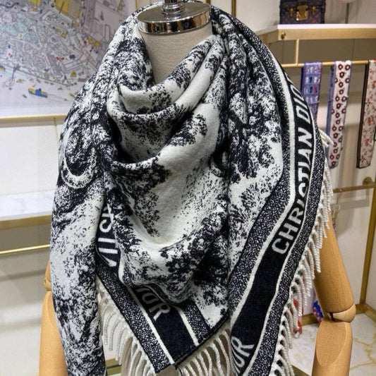 SQUARE SCARF 140 CM IN BLACK MIX WHITE MONOGRAM CASHMERE AND WOOL 416918