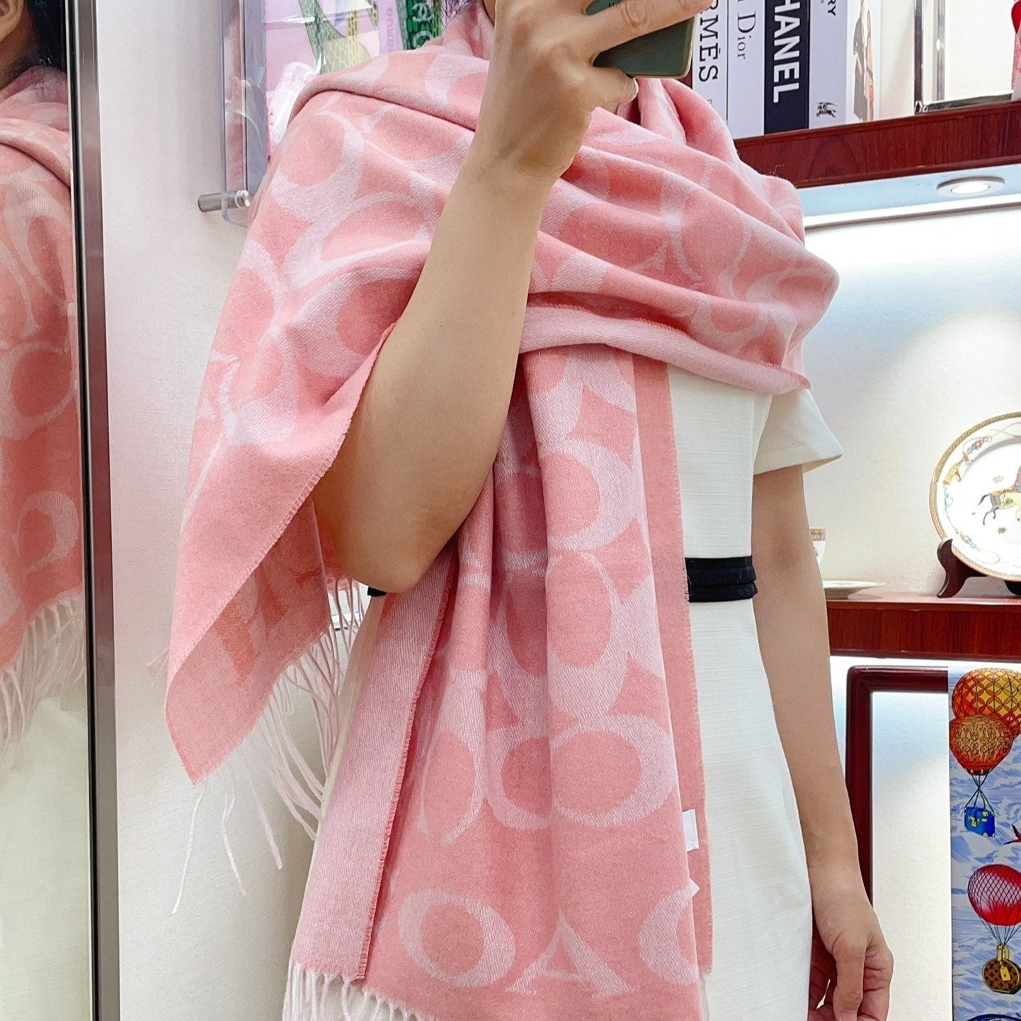 CLASSIC MONOGRAM LOGO WOOL SCARF 195 CM FLAMINGO PINK 316253